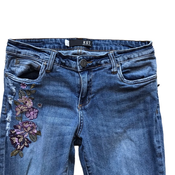 Kut from the Kloth Medium Wash Distressed Embroidered Straight Leg Jeans - Picture 6 of 11
